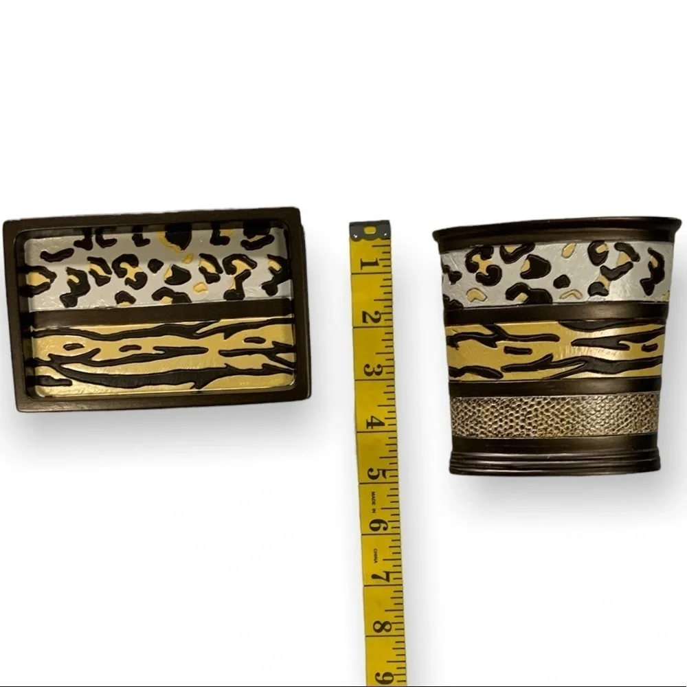 Animal Print Exotic Bathroom Accessory 4 Piece Set Brown Tan Multicolor Gazelle